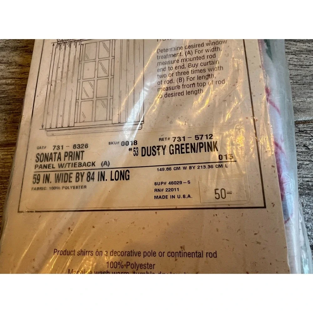 JCPenney Panel w tieback Curtain NWT Vintage Window Fashion Sonata Print USA‎
